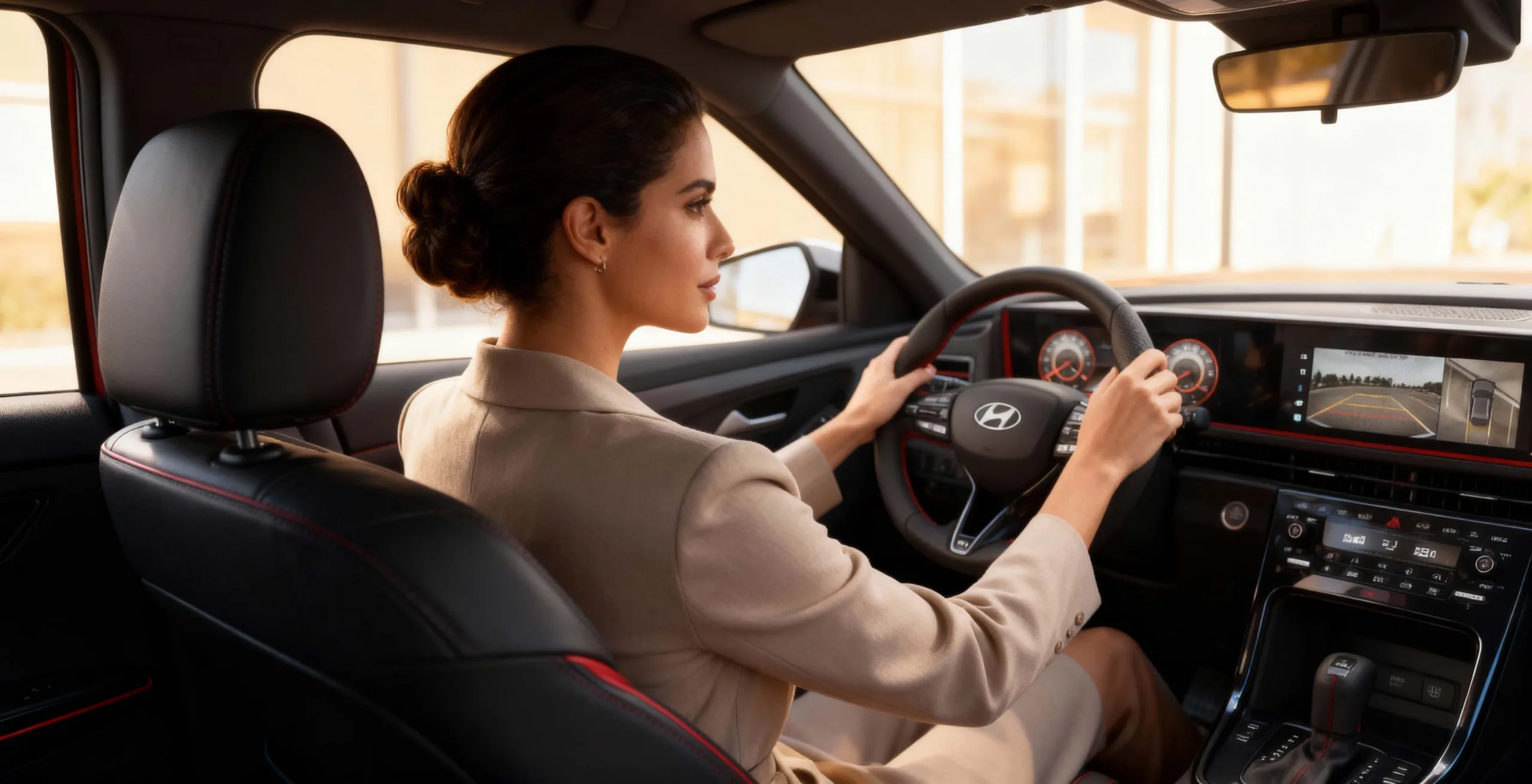 Vista posterior mujer al volante Hyundai Honduras - Buy SUV
